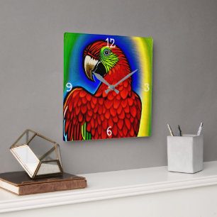 Tropical Treasure: Abstract Vibrant Parrot Artwork Square Wall Clock
