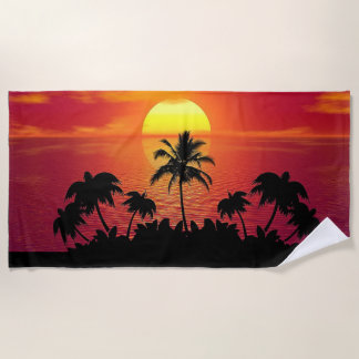 Tropical Trees and Sunset Beach Towel