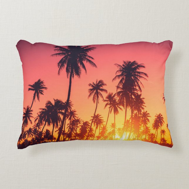 Tropical trees sunset decorative cushion (Front)