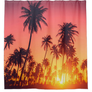 Tropical trees sunset shower curtain