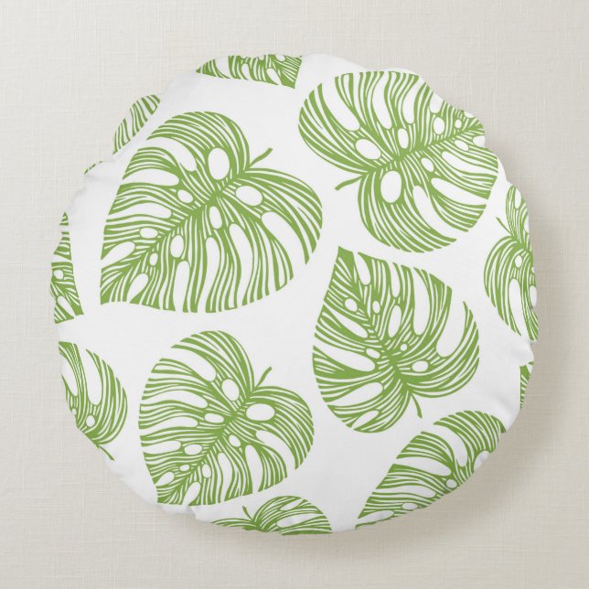 Tropical trendy seamless pattern with exotic palm  round cushion (Front)