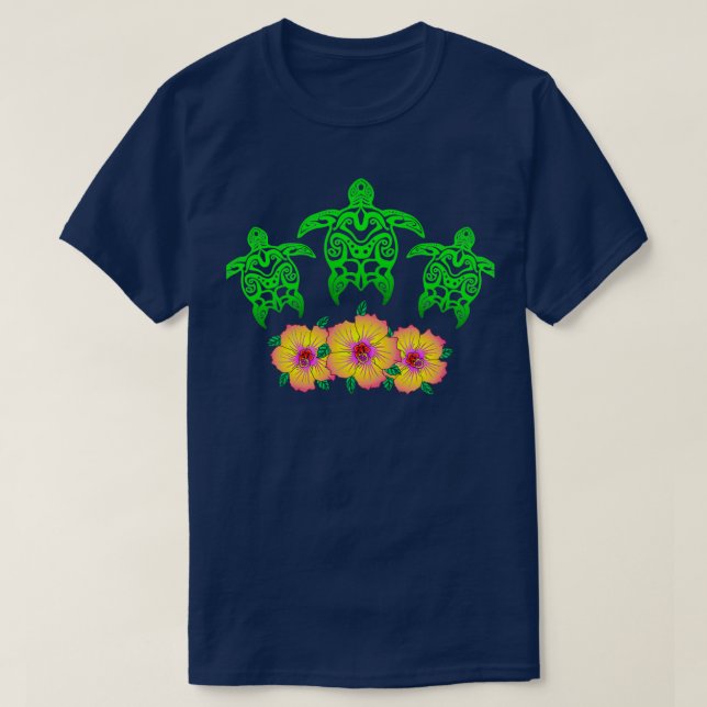 Tropical Tribal Hawaiian Hawaii Green Sea Turtle H T-Shirt (Design Front)