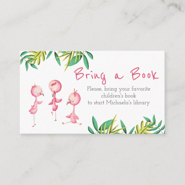 Tropical Triplet Baby Shower Flamingo Bring a Book Enclosure Card (Front)