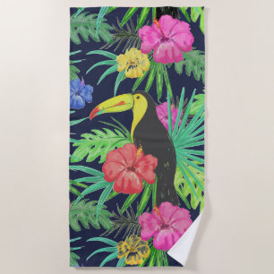 Tropical Tucan and Leaves Rainforest Beach Towel