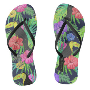 Tropical Tucan and Leaves Rainforest Jandals