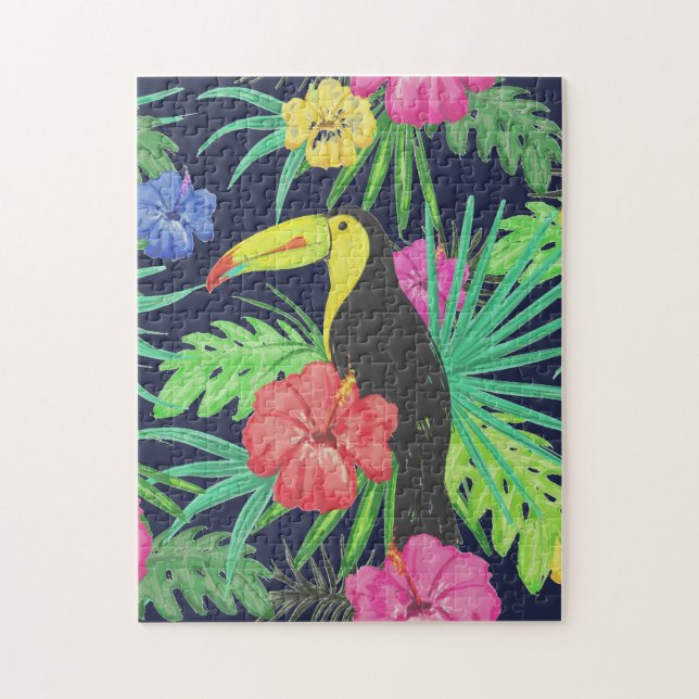 Tropical Tucan and Leaves Rainforest Jigsaw Puzzle (Vertical)