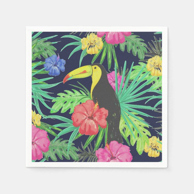 Tropical Tucan and Leaves Rainforest Napkin (Front)