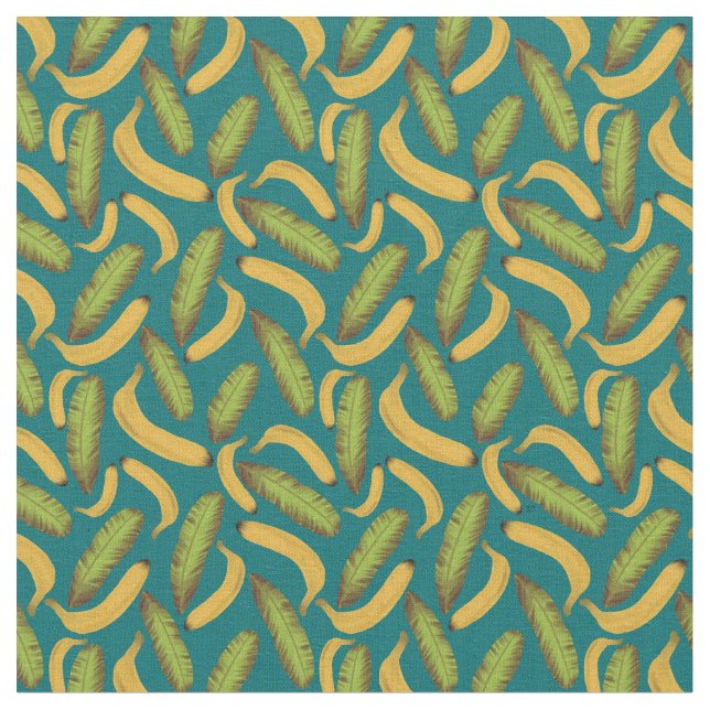 Tropical Turquoise Banana Leaf Pattern Fabric (Close Up)