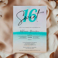 Tropical turquoise beach ombre script sweet 16