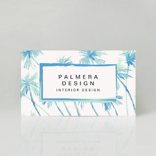 Tropical Turquoise Blue Palm Trees Watercolor Business Card