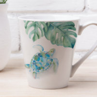 Tropical Turquoise Blue Watercolor Sea Turtle Mug