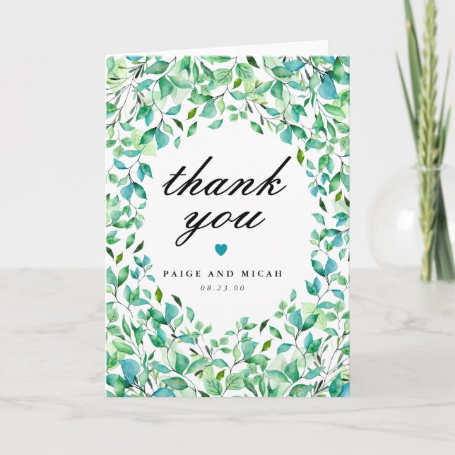 Tropical Turquoise Botanical Wedding Thank You (Front)