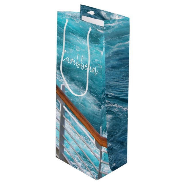 Tropical Turquoise Caribbean Ocean Cruise Photo Wine Gift Bag (Front Angled)