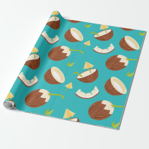 Tropical Turquoise Coconut Pattern Cute Summer Wrapping Paper