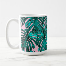 Tropical Turquoise Pink Monstera Jungle Leaves