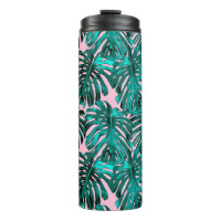 Tropical Turquoise Pink Monstera Jungle Leaves