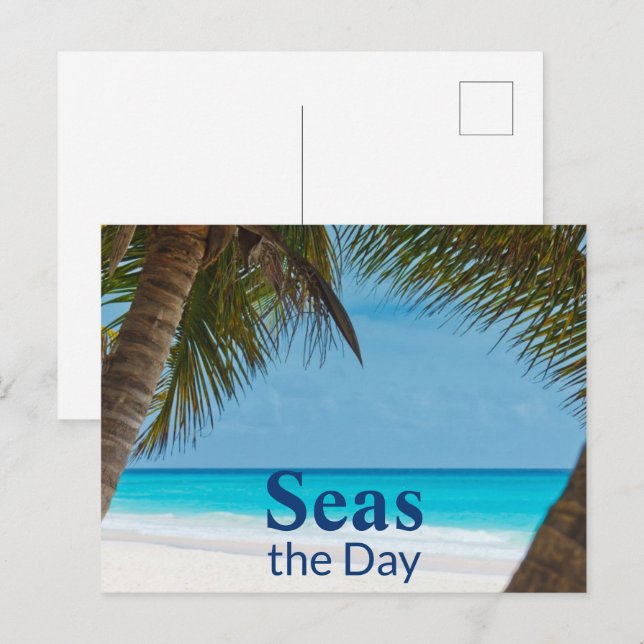 Tropical turquoise sandy beach scene Seas the Day Postcard (Front/Back)