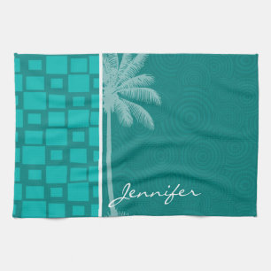 Tropical Turquoise Squares Tea Towel