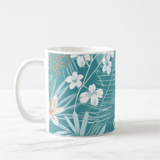 Tropical Turquoise & Terracotta Hibiscus Floral  Coffee Mug