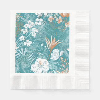 Tropical Turquoise & Terracotta Hibiscus Floral  Napkin