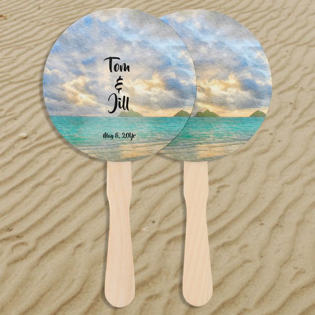 Tropical Turquoise Watercolor Paradise Wedding Hand Fan (Creator Uploaded)