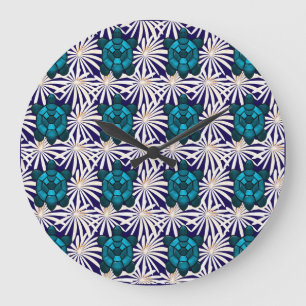 Tropical Turtle Floral Pattern Seamless Sea Turtle Large Clock