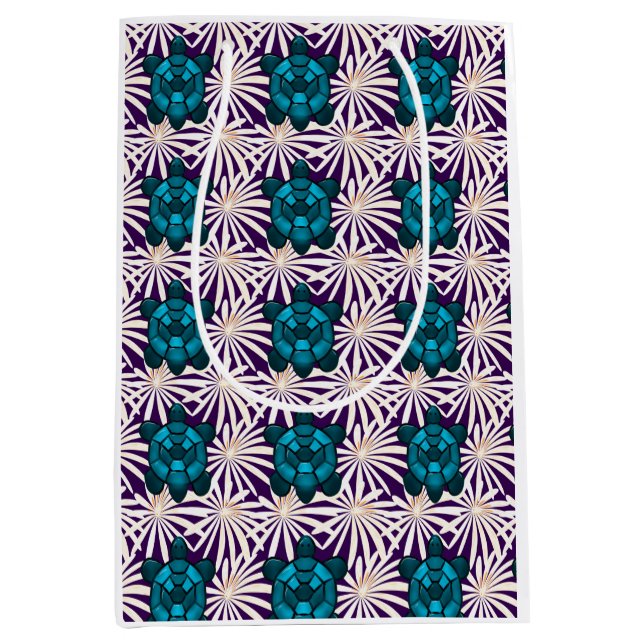 Tropical Turtle Floral Pattern Seamless Sea Turtle Medium Gift Bag (Front)