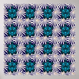 Tropical Turtle Floral Pattern Seamless Sea Turtle Poster