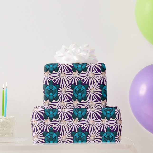 Tropical Turtle Floral Pattern Seamless Sea Turtle Wrapping Paper (Party Gifts)