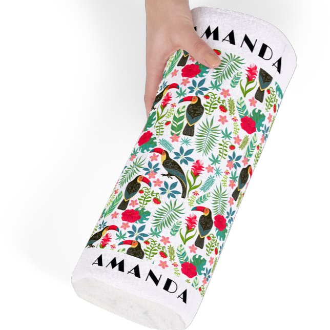 Tropical Tuscans birds an tropical flowers pattern Beach Towel (Creator Uploaded)