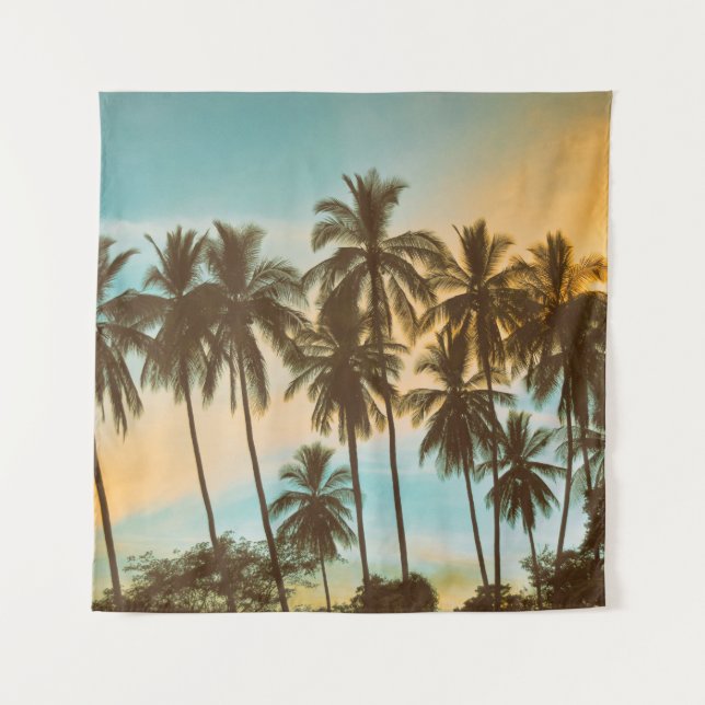 Tropical Twilight: Coconut Palm Silhouette Tapestry (Front)