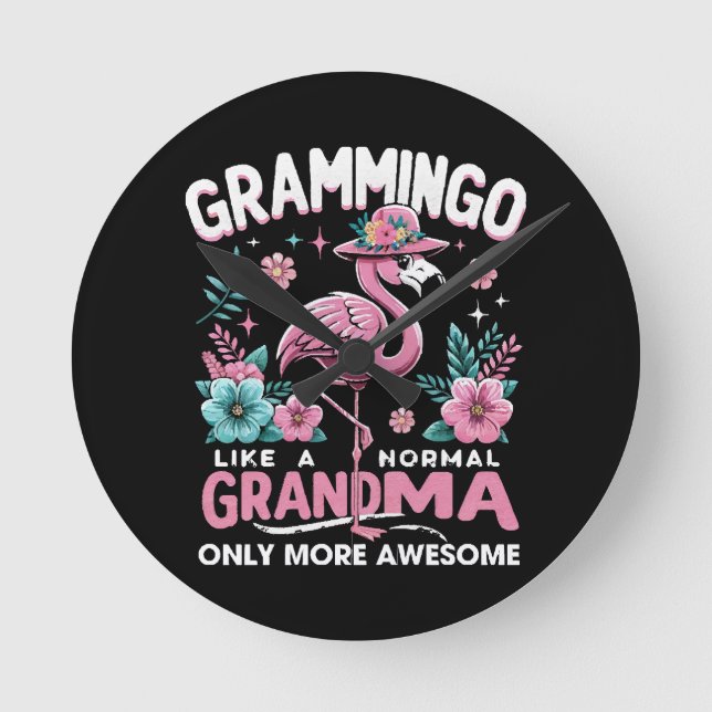 Tropical Twilight Flamingo Round Clock (Front)