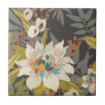 Tropical Twilight Flowers Tile<br><div class="desc">Tropical Twilight II by June Erica Vess. This art features blooming flowers in various muted tones with a dark grey background of different tropical leaves. | 153021Z</div>