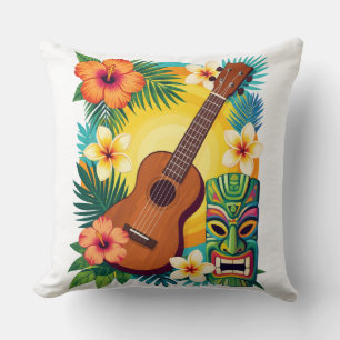 Tropical Ukulele Tiki Luau Party Vibes T-Shirt Cushion