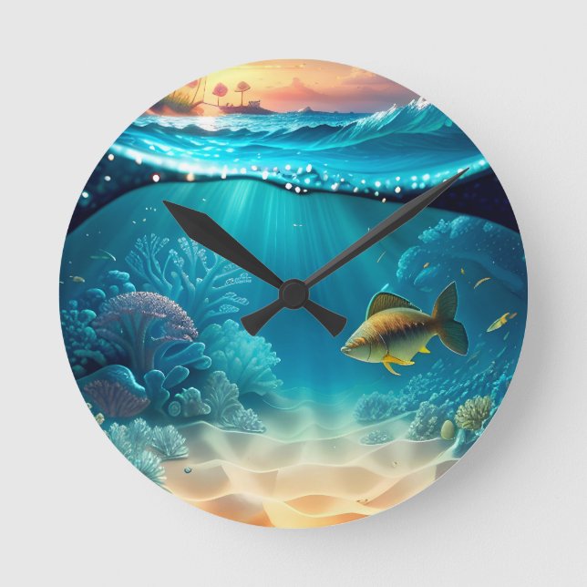 Tropical Underwater Landscape Round Clock (Front)