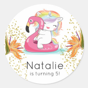 Tropical Unicorn Pool Party Birthday Classic Round Sticker
