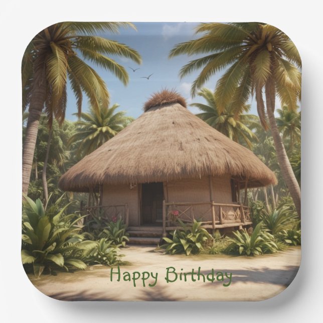 Tropical Vacation Birthday Paper Plate (Front)