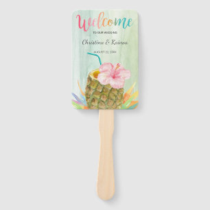 Tropical Vacation Pineapple Hibiscus Wedding Party Hand Fan
