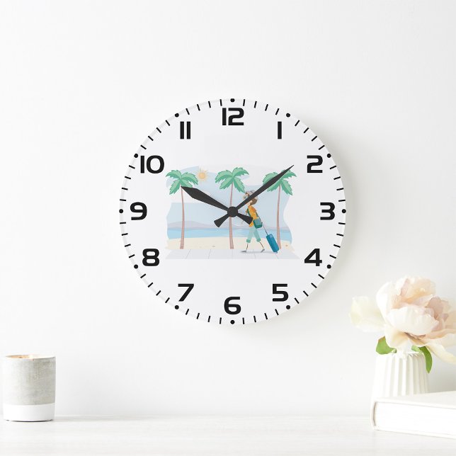 Tropical Vacation Traveller Fun Beach Travel  Large Clock (Creator Uploaded)
