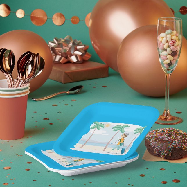 Tropical Vacation Traveller Fun Beach Travel  Paper Plate (Creator Uploaded)