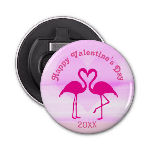 Tropical Valentines Day Flamingo Pink Custom Year Bottle Opener