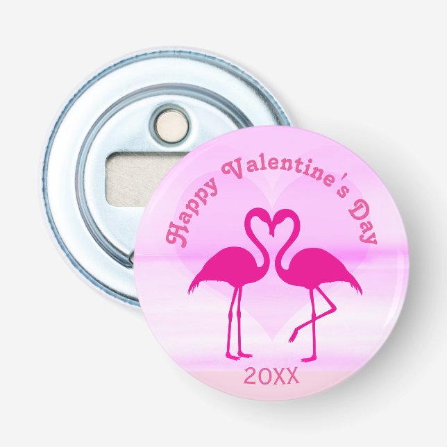 Tropical Valentines Day Flamingo Pink Custom Year Bottle Opener (Front)