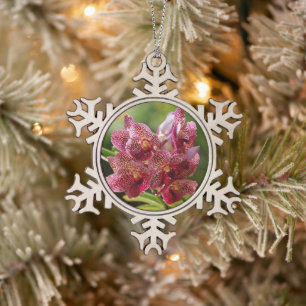 Tropical Vanda Orchid Cluster Snowflake Pewter Christmas Ornament