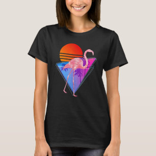 Tropical Vaporwave Retro Palm Trees Bird Pink Fl T-Shirt