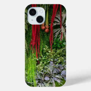 Tropical Vertical Garden Moss and Leaves Pattern iPhone 15 Case