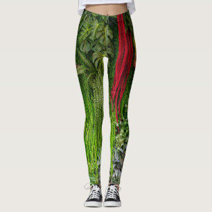 Tropical Vertical Garden Moss and Leaves Pattern Leggings