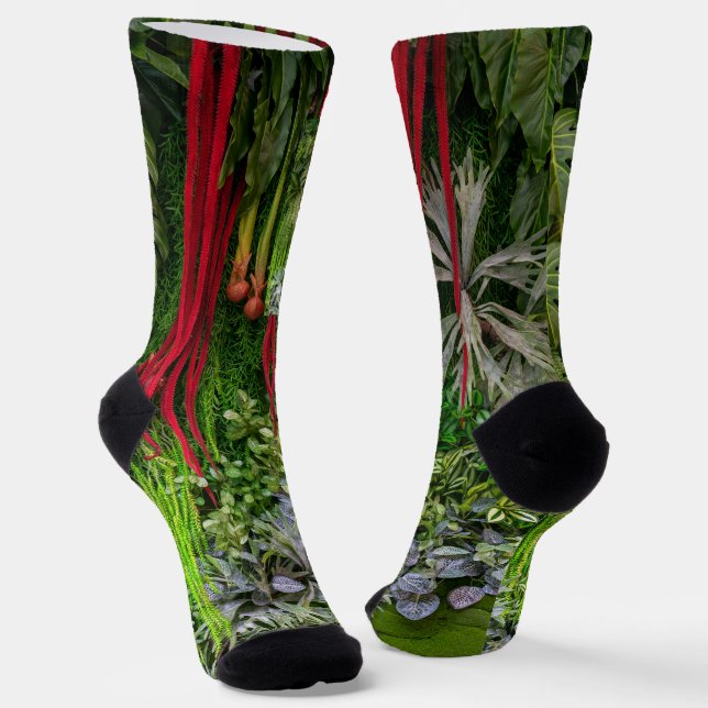 Tropical Vertical Garden Moss and Leaves Pattern Socks (Angled)
