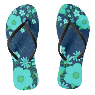 Tropical Vibe Navy And Turquoise Flip Flops
