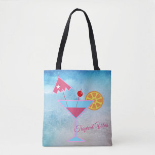Tropical Vibes Blue & Pink Cocktail Abstract Sea Tote Bag