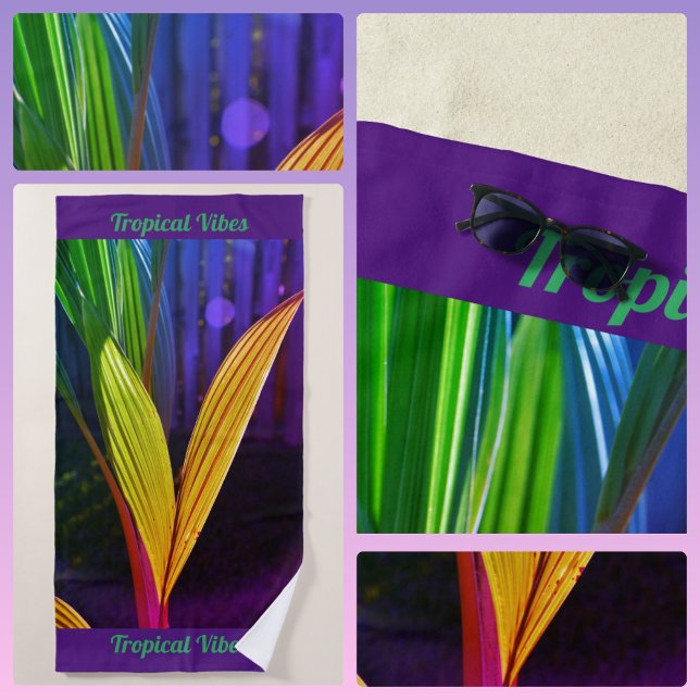 Tropical Vibes Bright Colourful Palm Fronds Beach Towel (Creator Uploaded)